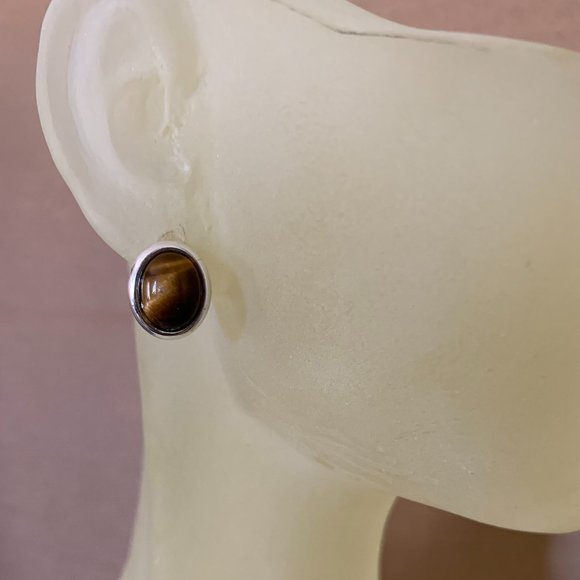 NWOT Silver & Oval Tiger Eye "Stud" Earrings - Picture 1 of 5